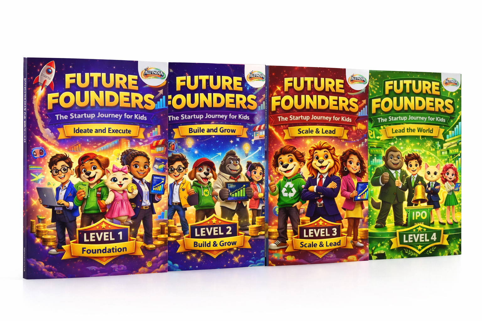 Future Founders™ – Complete 4 Level Kids Entrepreneurship Workbook Bundle | Level 1–4 | Business, Money & Leadership Skills for Kids (Age 7-14)