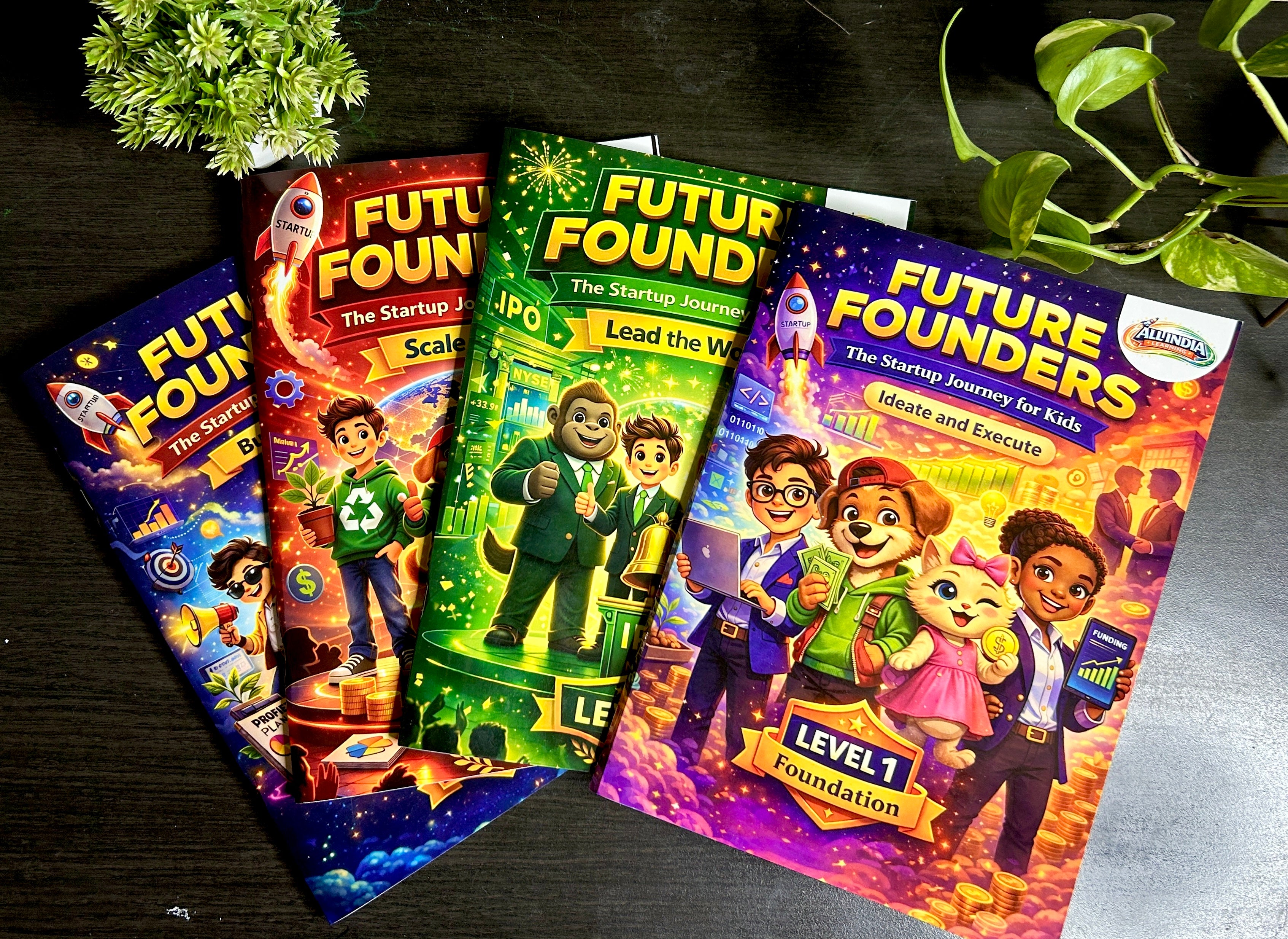 Future Founders™ – Complete 4 Level Kids Entrepreneurship Workbook Bundle | Level 1–4 | Business, Money & Leadership Skills for Kids (Age 7-14)